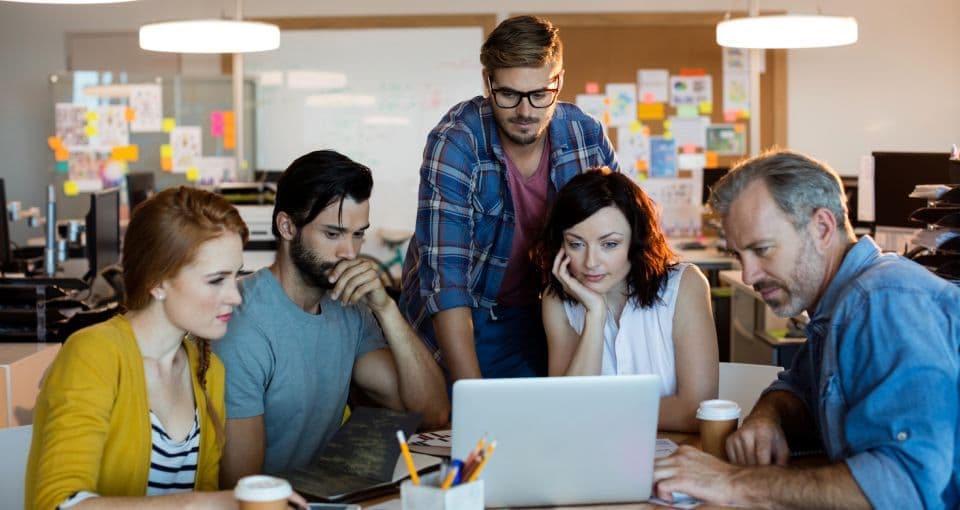 Our team collaborating on a digital marketing strategy
